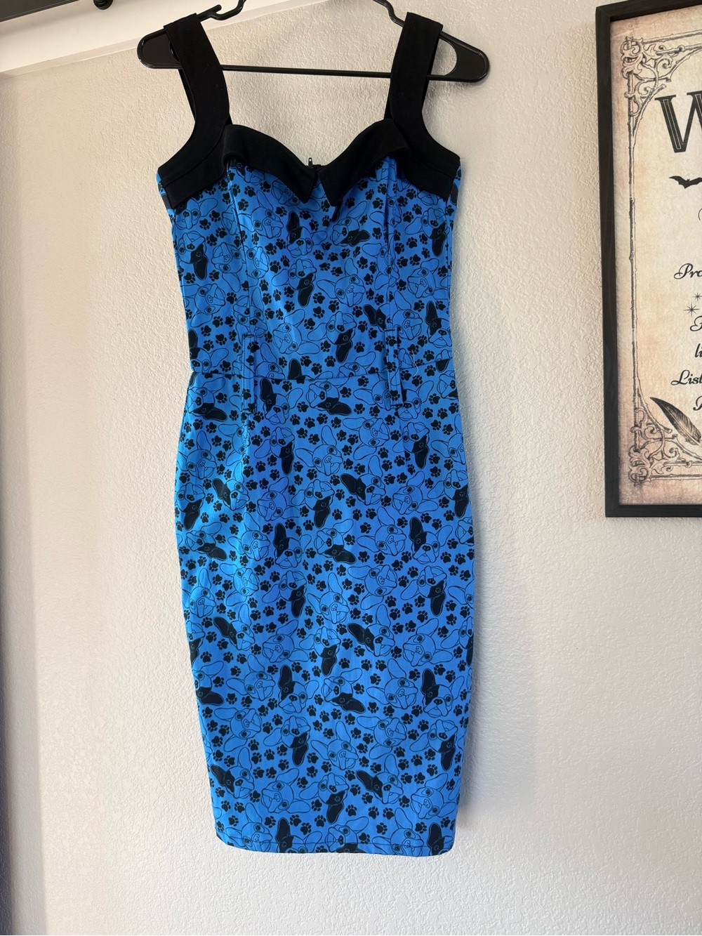 Switchblade Stiletto dress in dog print, size small